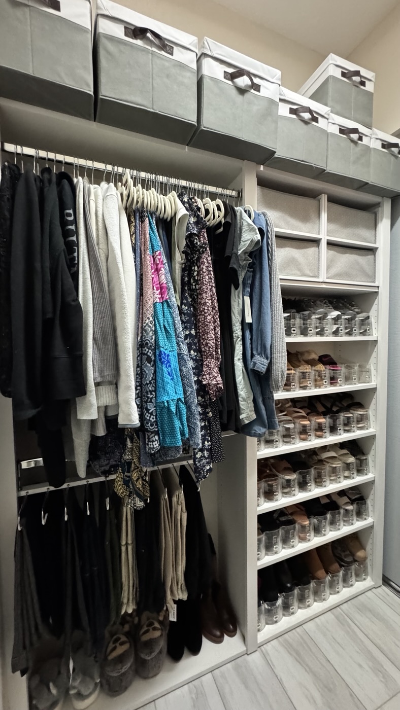 Wall closet, shoes and hanging, after
